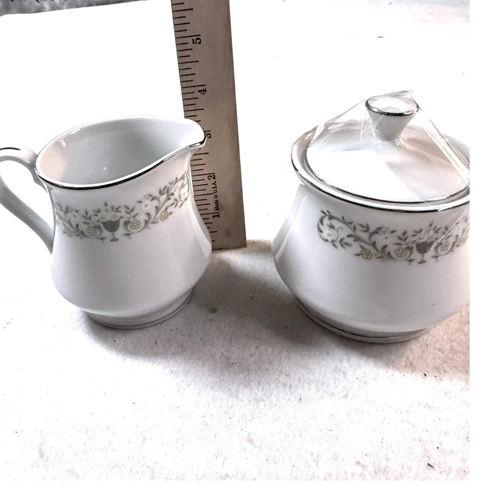 Vintage Sterling Fine China Florentine Creamer Sugar Bowl Set Floral Japan MCM